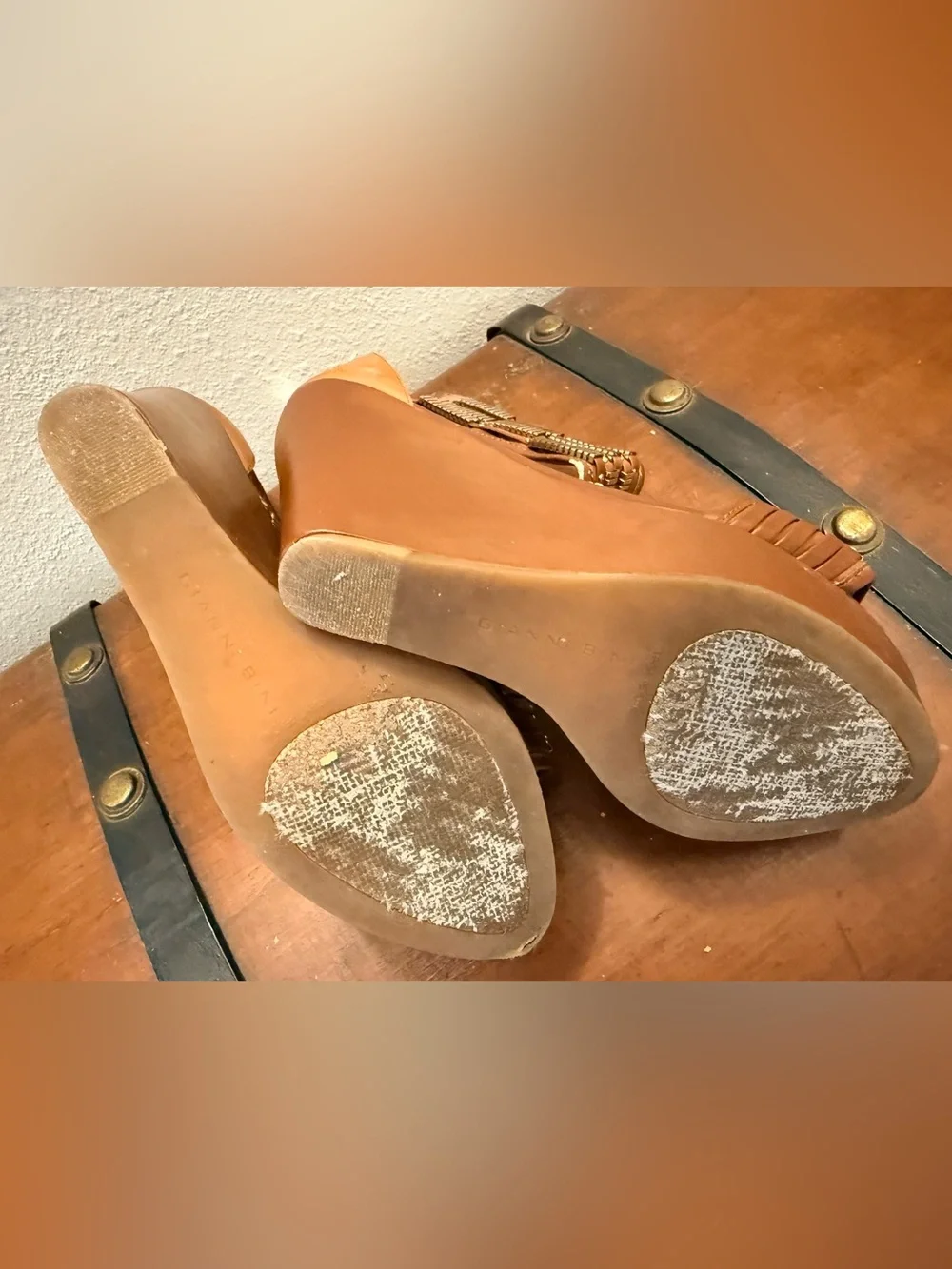 Gianni Bini Brown Wedge Sandals with Metallic Bead Accents